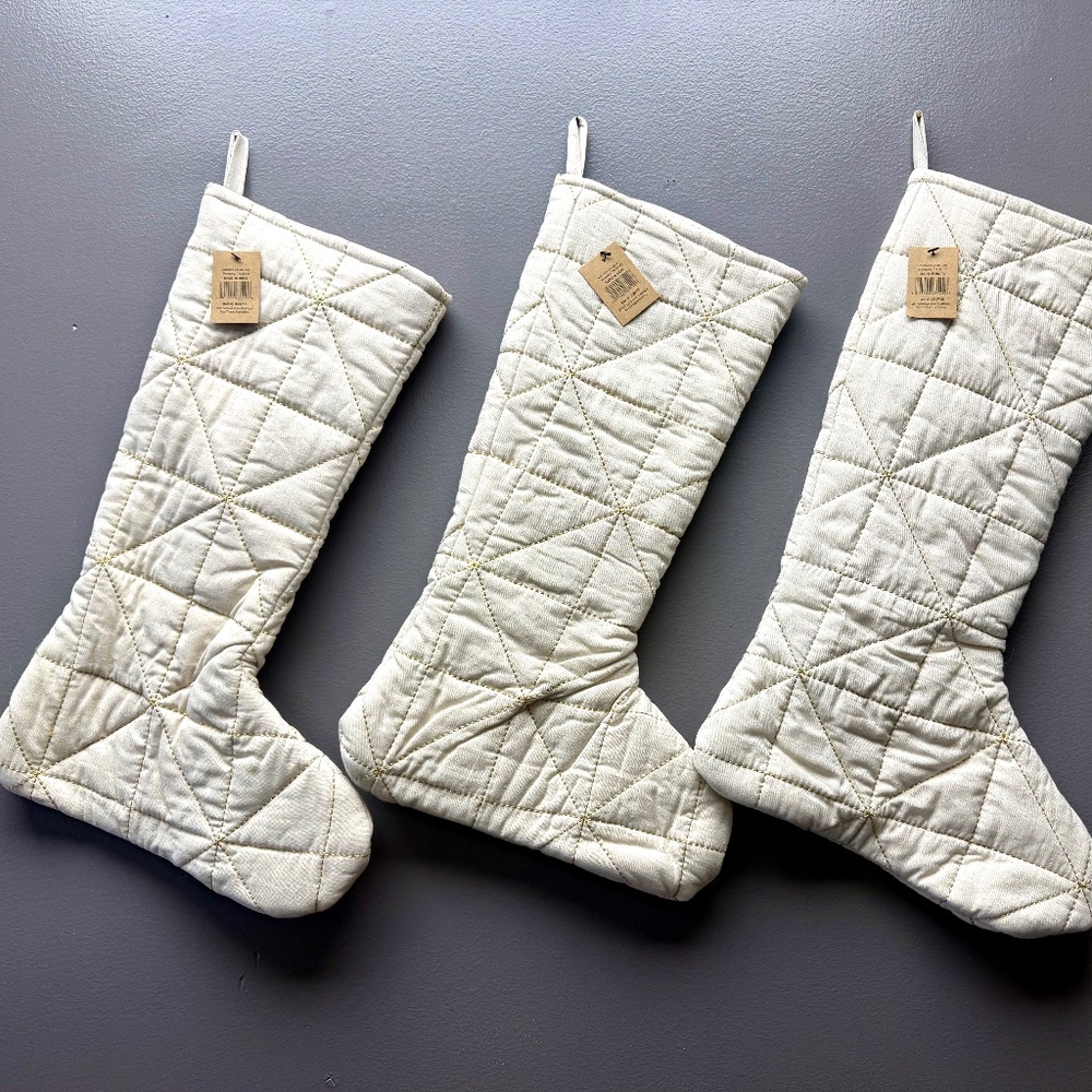 Set of 3 Woven Linen Stockings by Creative Co-op